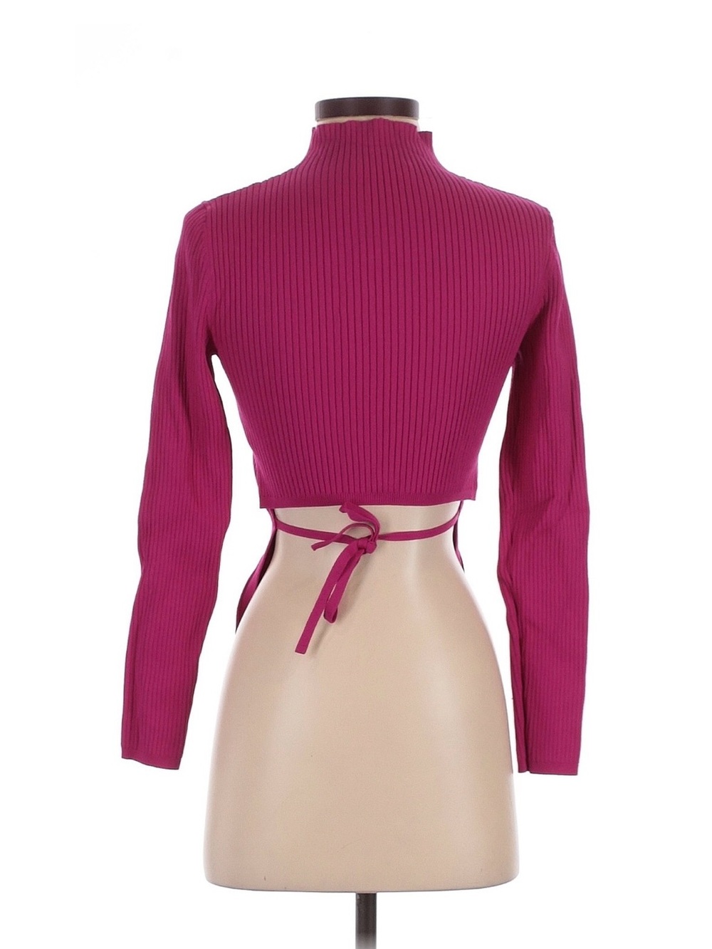 Aritzia Ribbed Magenta Long-Sleeve Tie-Back Crop Top